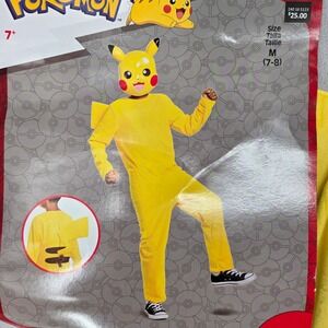 Disguise Size M (7-8) Pikachu Costume Kids Pokemon Cosplay Jumpsuit Mask